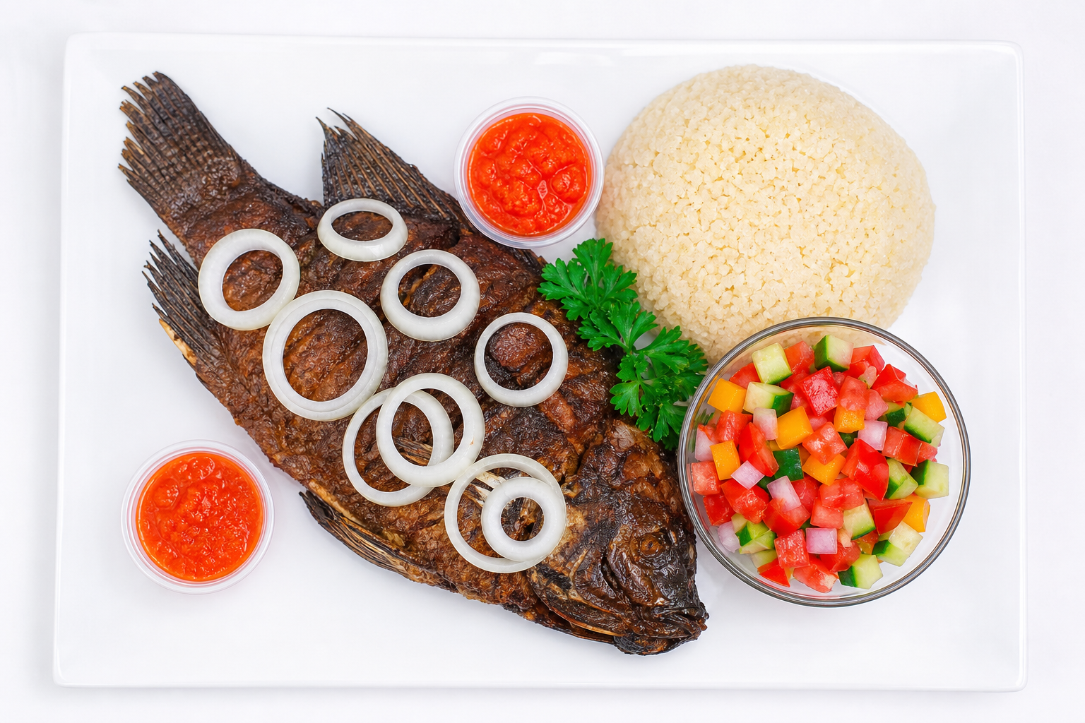Attiéké au poisson fumé